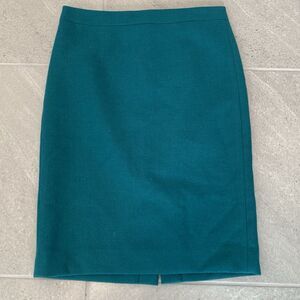 J. Crew The Pencil Skirt Teal Blue Green Emerald Straight Skirt Size 2 100% Wool